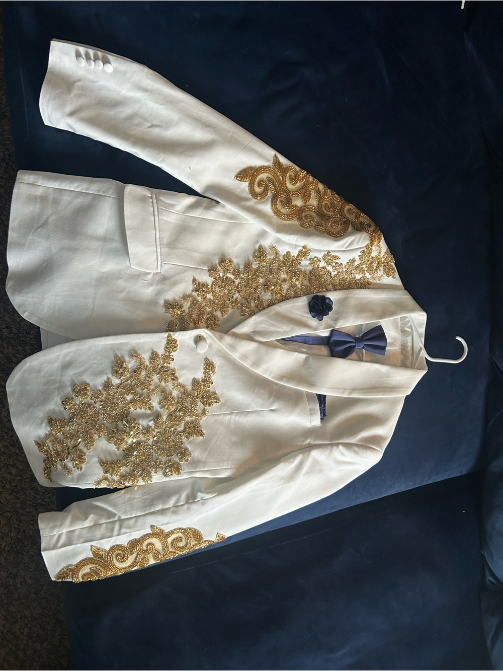 White and Gold 3-pcs Embroidered Men's Tux with Bow Tie